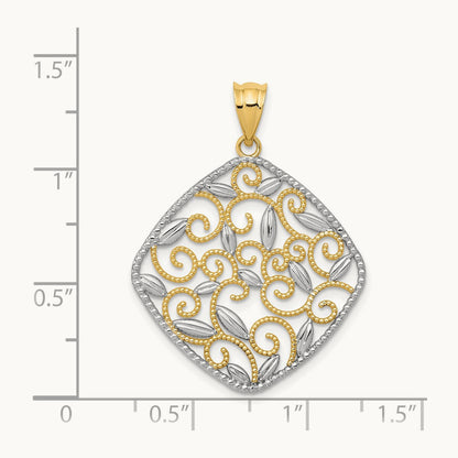 w/Rhodium Diamond-Cut Filigree Swirl Pendant, 14K