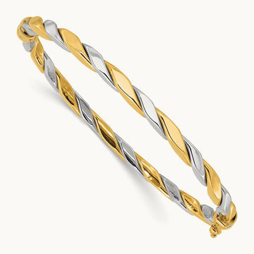 Polished and Twisted Hinged Bangle Bracelet, 14K Two-tone