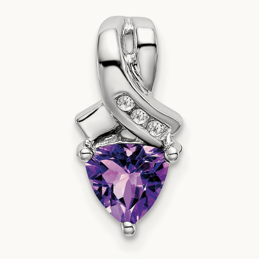 Trillion Amethyst and Diamond Pendant — 14K White Gold
