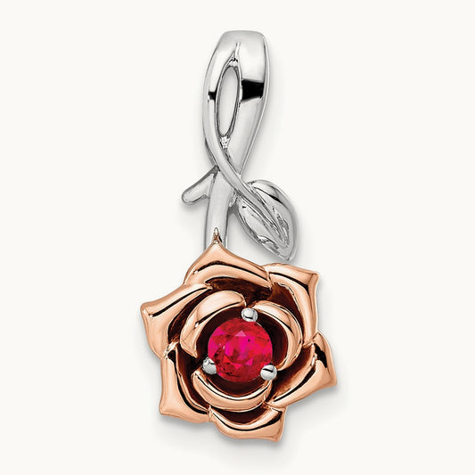 & Rose Ruby Flower Pendant, 14K Two-tone White