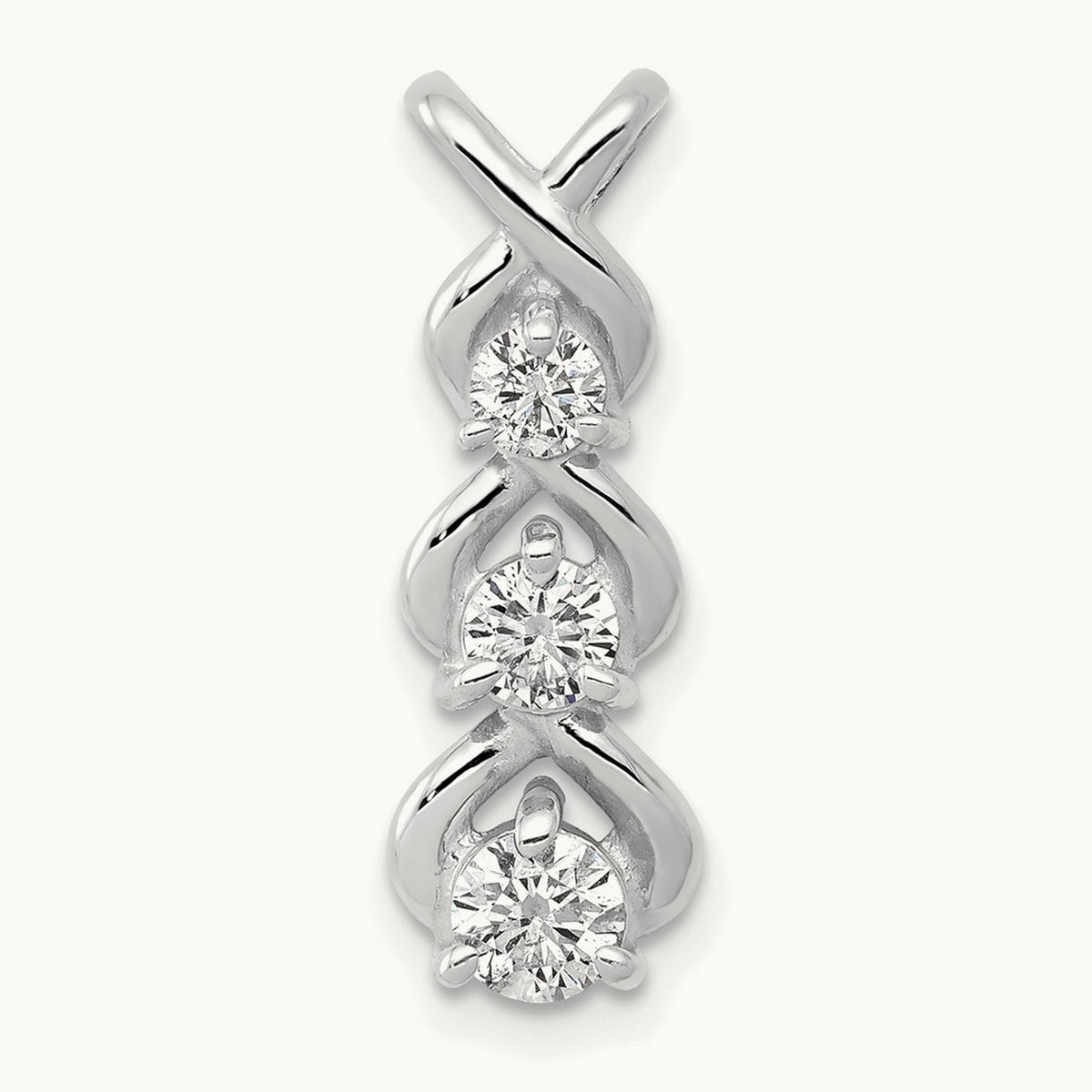 AA Diamond 3 Stone Criss-Cross Chain Slide, 14K White Gold