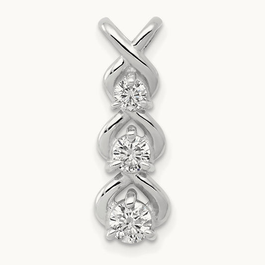 AA Diamond 3 Stone Criss-Cross Chain Slide, 14K White Gold