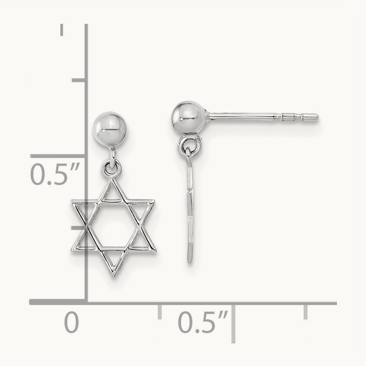 Polished Star of David Post Dangle Earrings — 14K White Gold