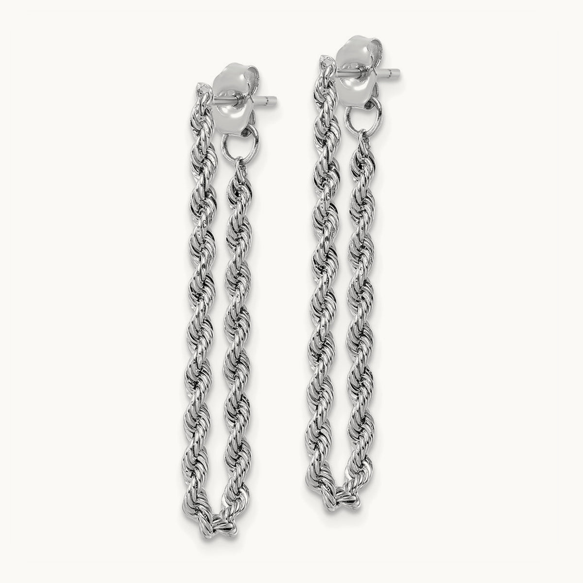 Polished Rope Dangle Earrings — 14K White Gold