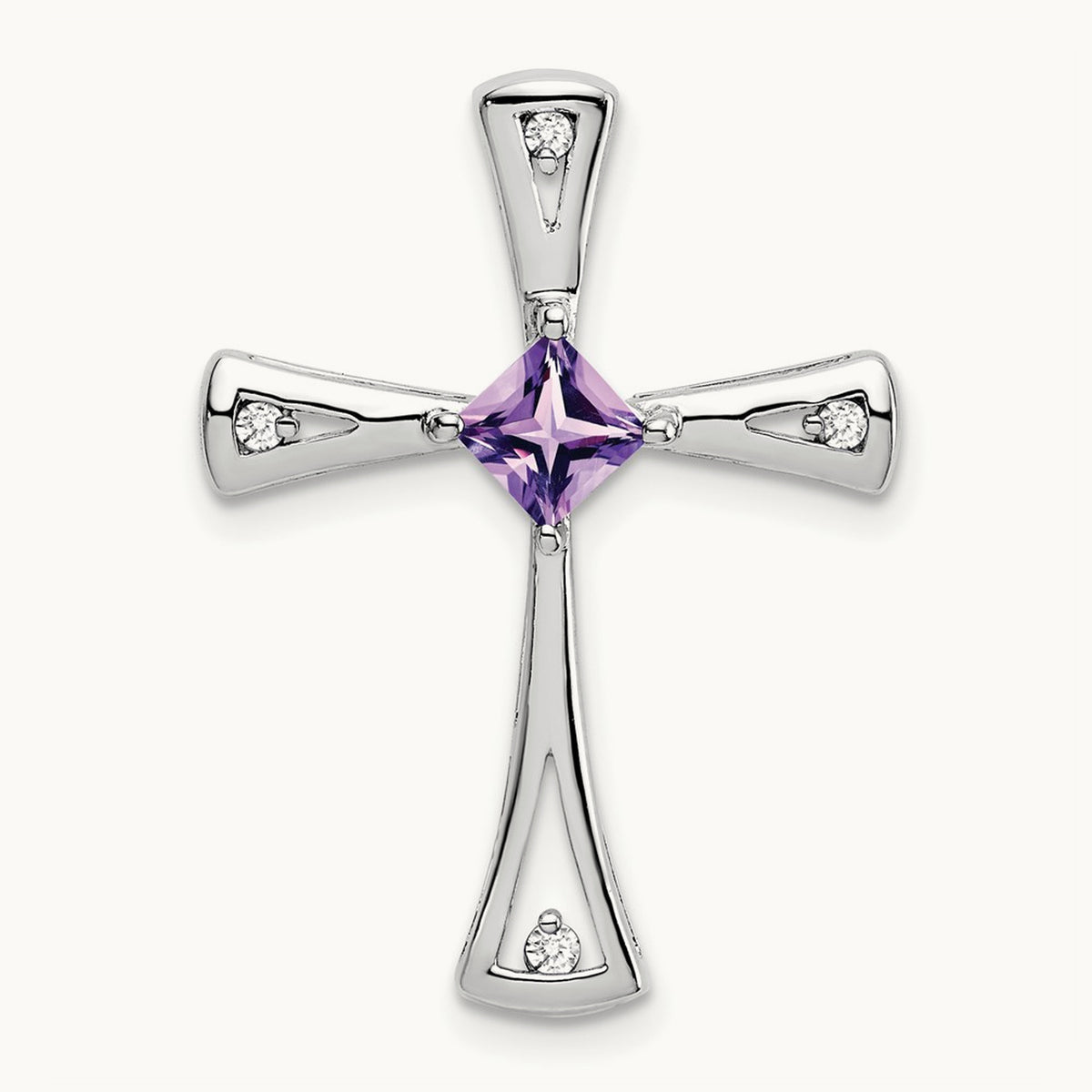 Amethyst and Diamond Cross Chain Slide — 14K White Gold