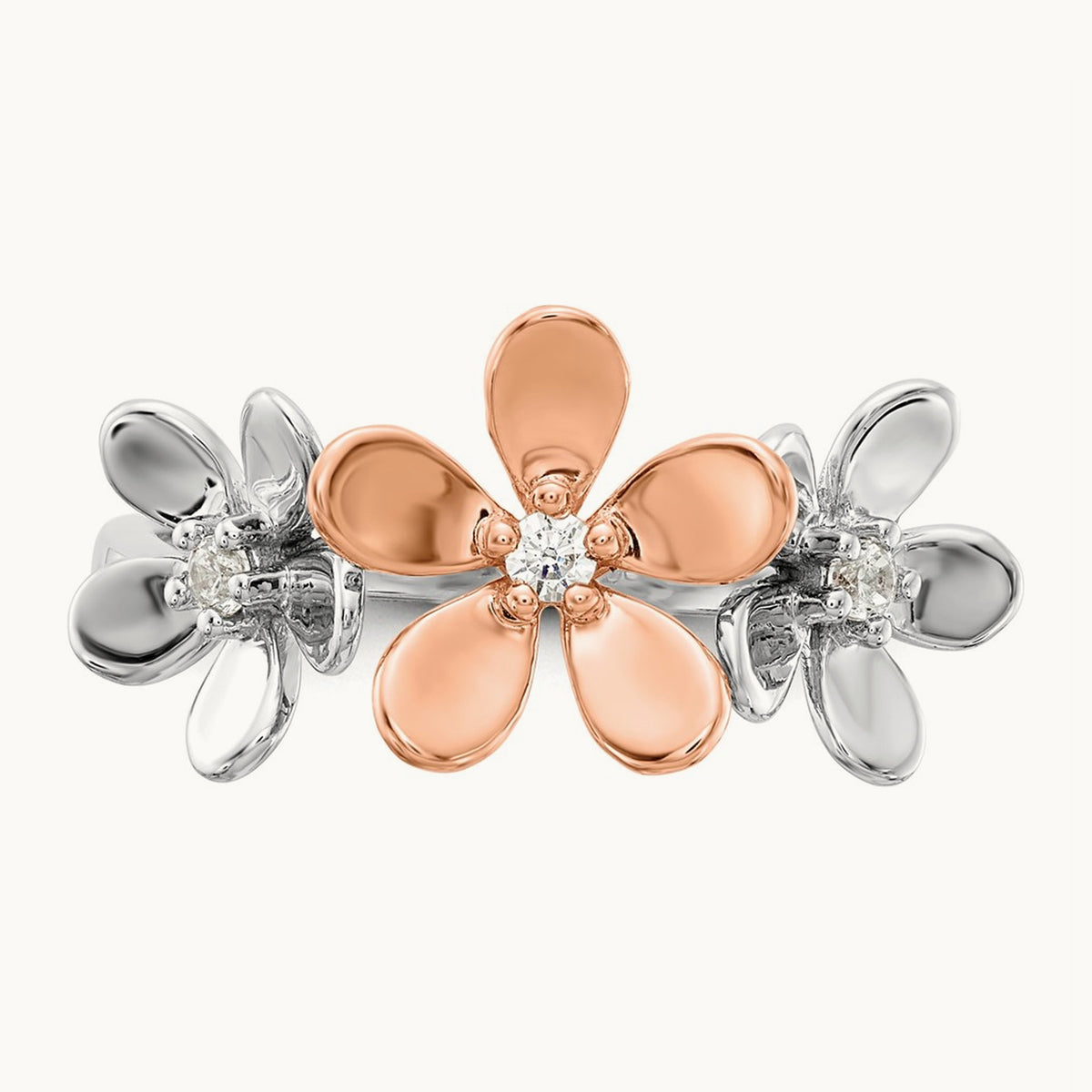 Diamond Flower Ring, 14K Rose with White Gold
