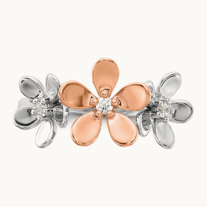 Diamond Flower Ring, 14K Rose with White Gold