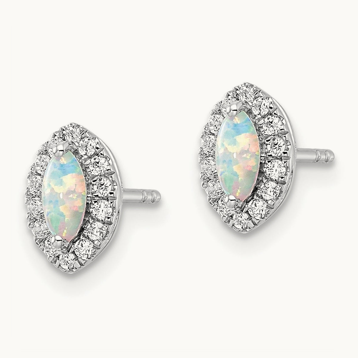 Created Opal Oct Birthstone Post Earrings, 0.20 ct tw Lab-Grown Diamond
