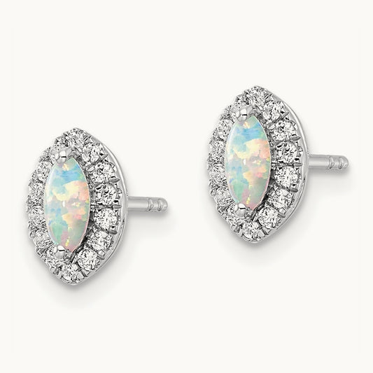 Created Opal Oct Birthstone Post Earrings, 0.20 ct tw Lab-Grown Diamond