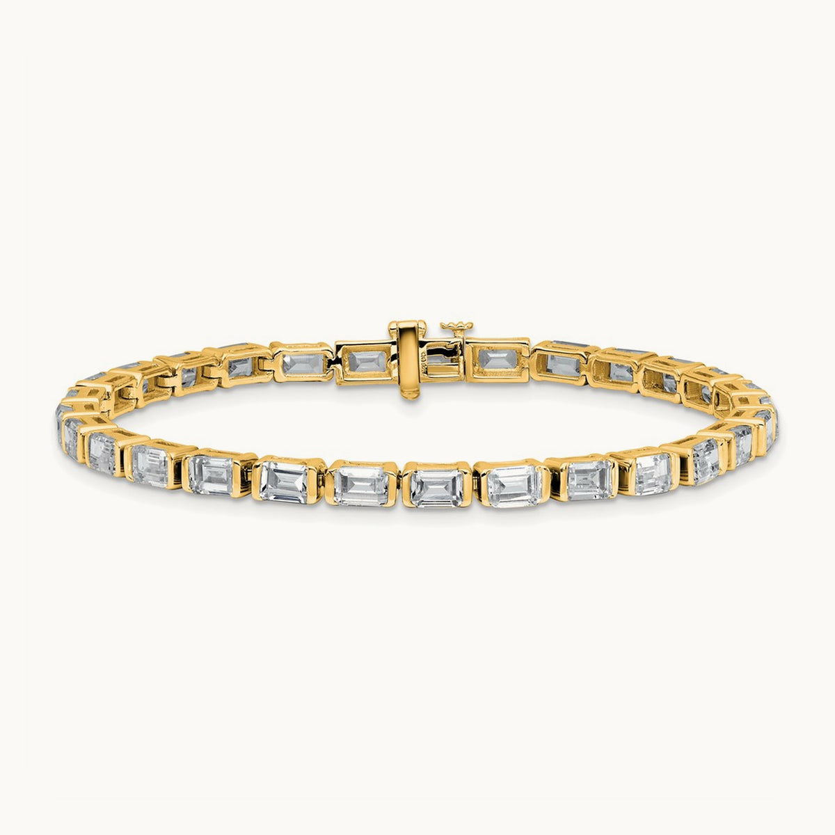 Emerald Bezel Tennis Bracelet, 10.00 ct tw Lab-Grown Diamond — 14K Yellow Gold