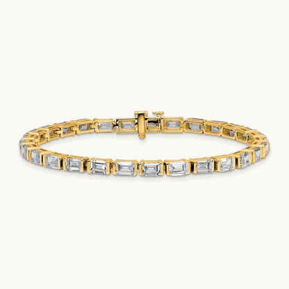 Emerald Bezel Tennis Bracelet, 10.00 ct tw Lab-Grown Diamond — 14K Yellow Gold