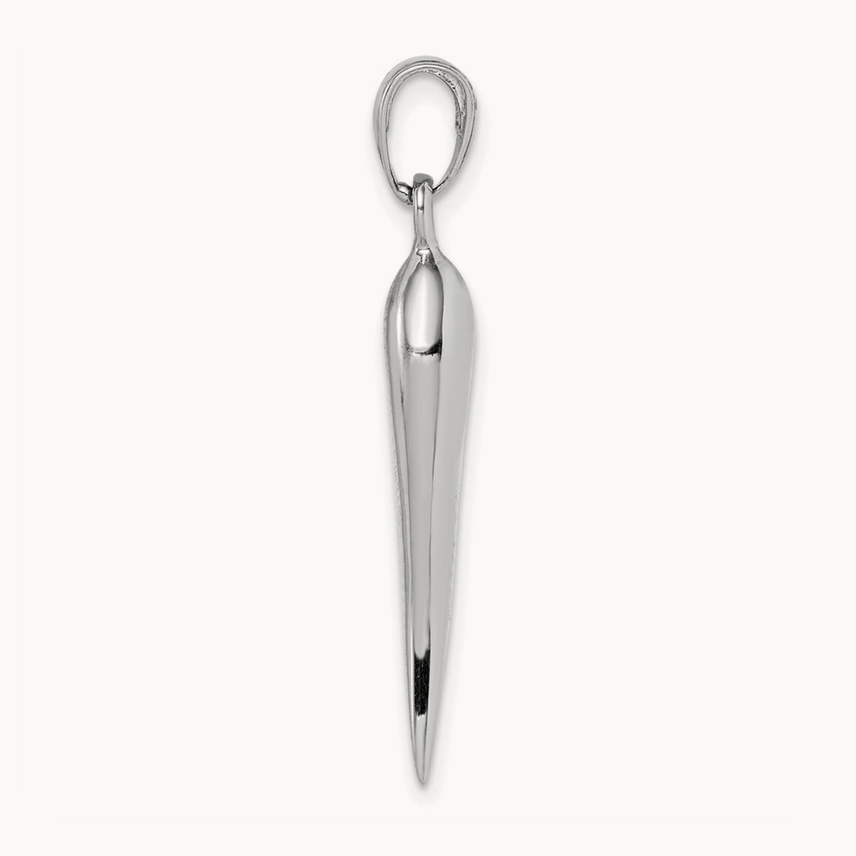 Large 3D Italian Horn Pendant — 14K White Gold