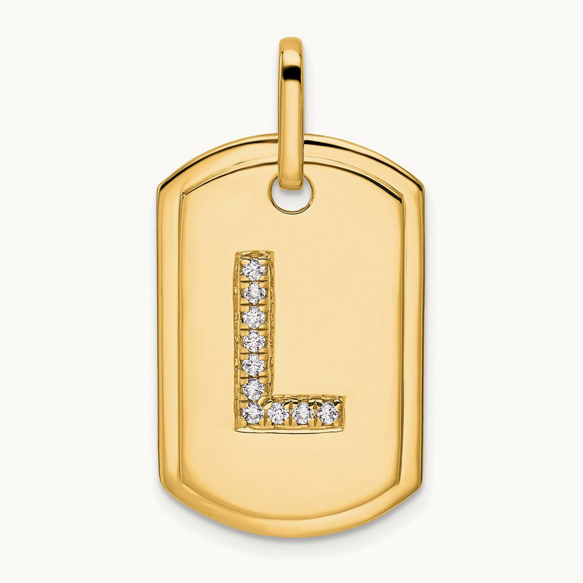 Diamond Dog Tag Charm — 14K Yellow Gold, L