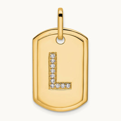 Diamond Dog Tag Charm — 14K Yellow Gold, L