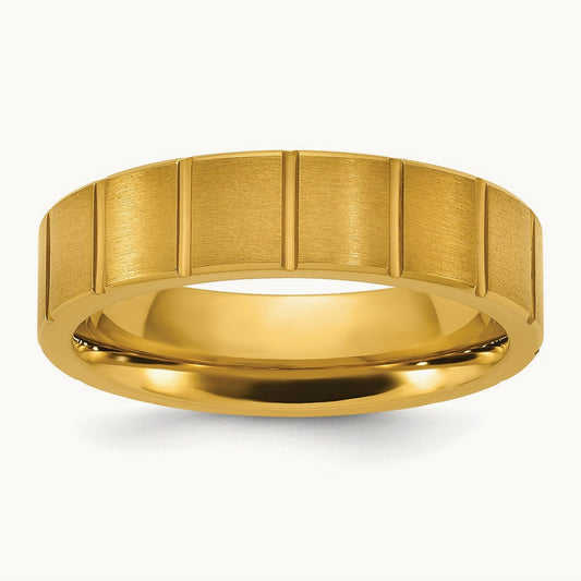 Polished Yellow IP-plated Grooved Band, 6mm, Titanium