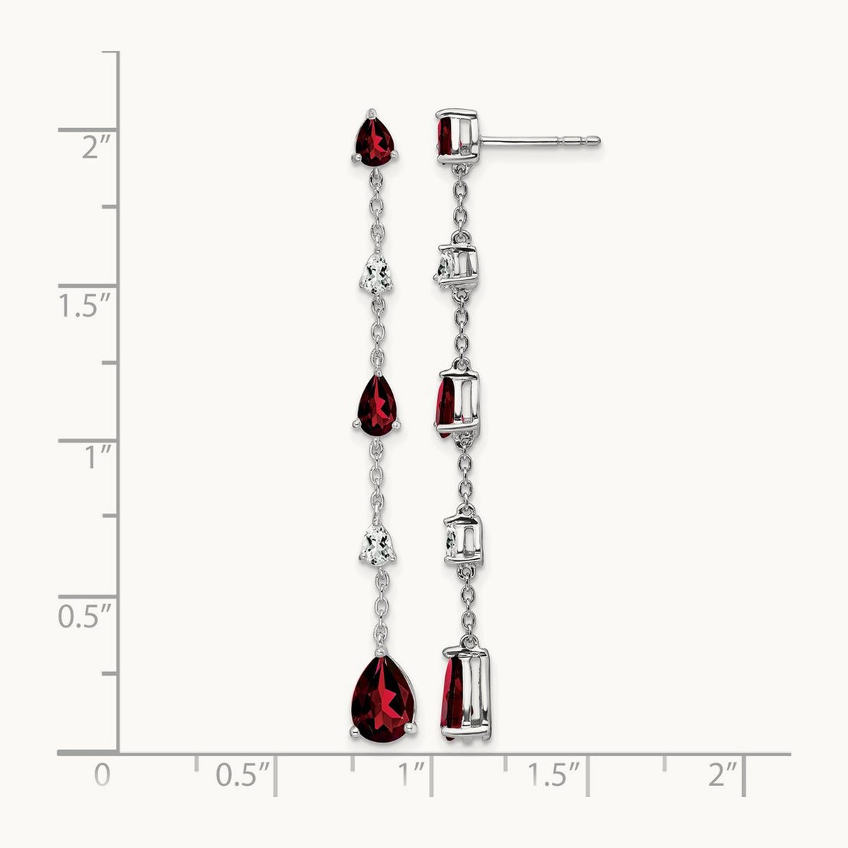 Garnet and Topaz Dangle Earrings — 14K White Gold