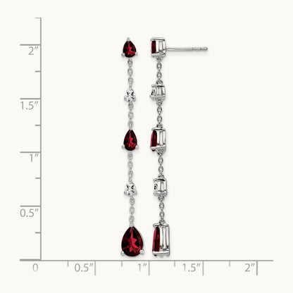 Garnet and Topaz Dangle Earrings — 14K White Gold