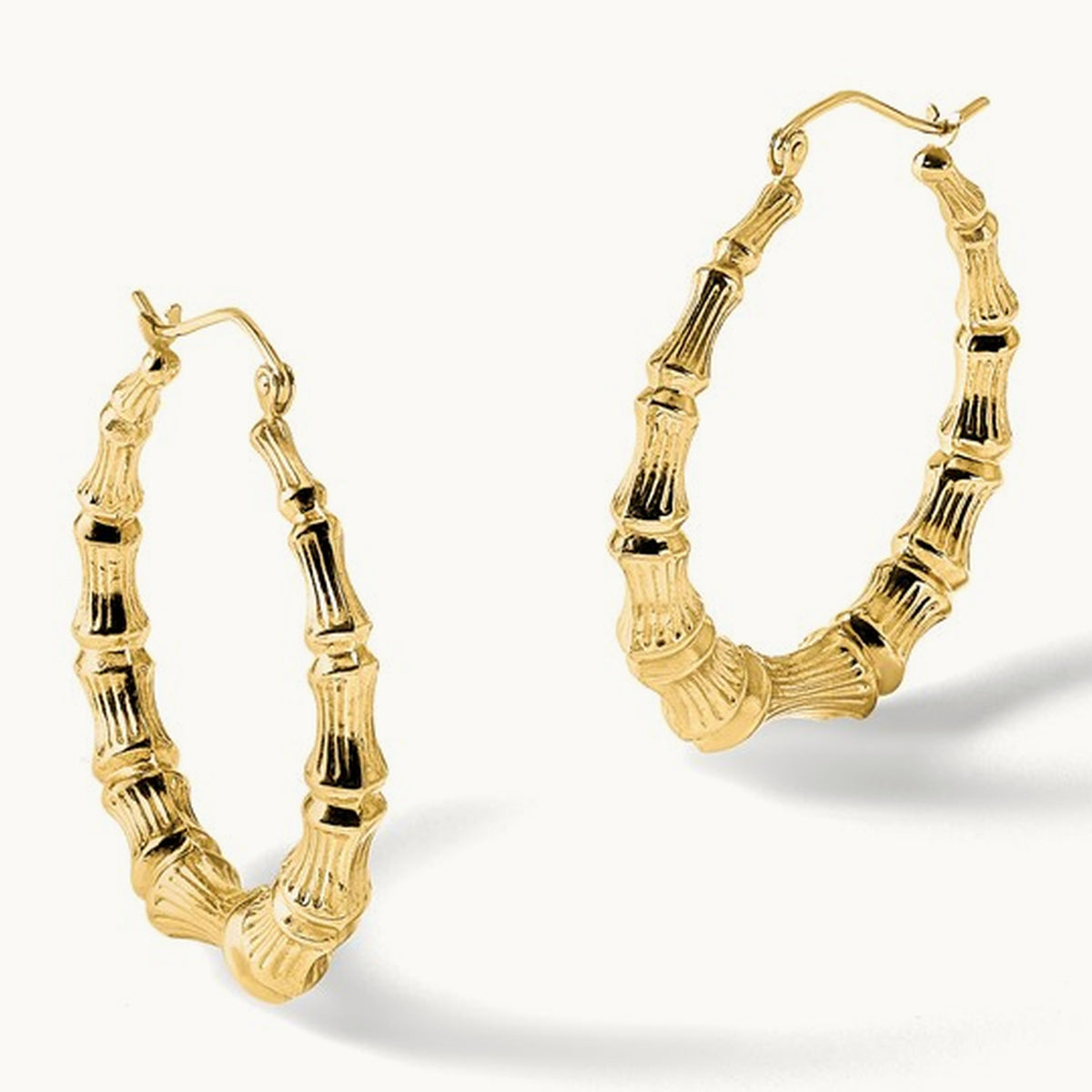 Polished Bamboo Hoop Earrings — 14K Yellow Gold, 34.5mm