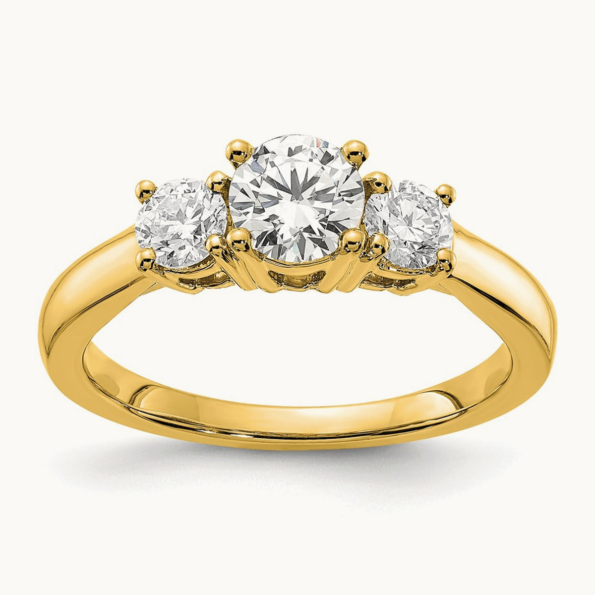 Round Prong-Set 3 Stone Engagement Ring — 14K Yellow Gold, 1 ct, 7