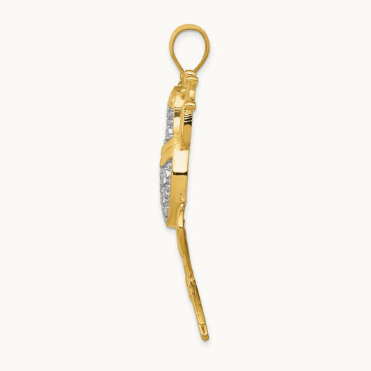 Diamond-cut Frog Pendant, 14K with Rhodium