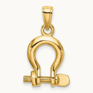 3-D Medium Shackle Link Screw Charm, 14K