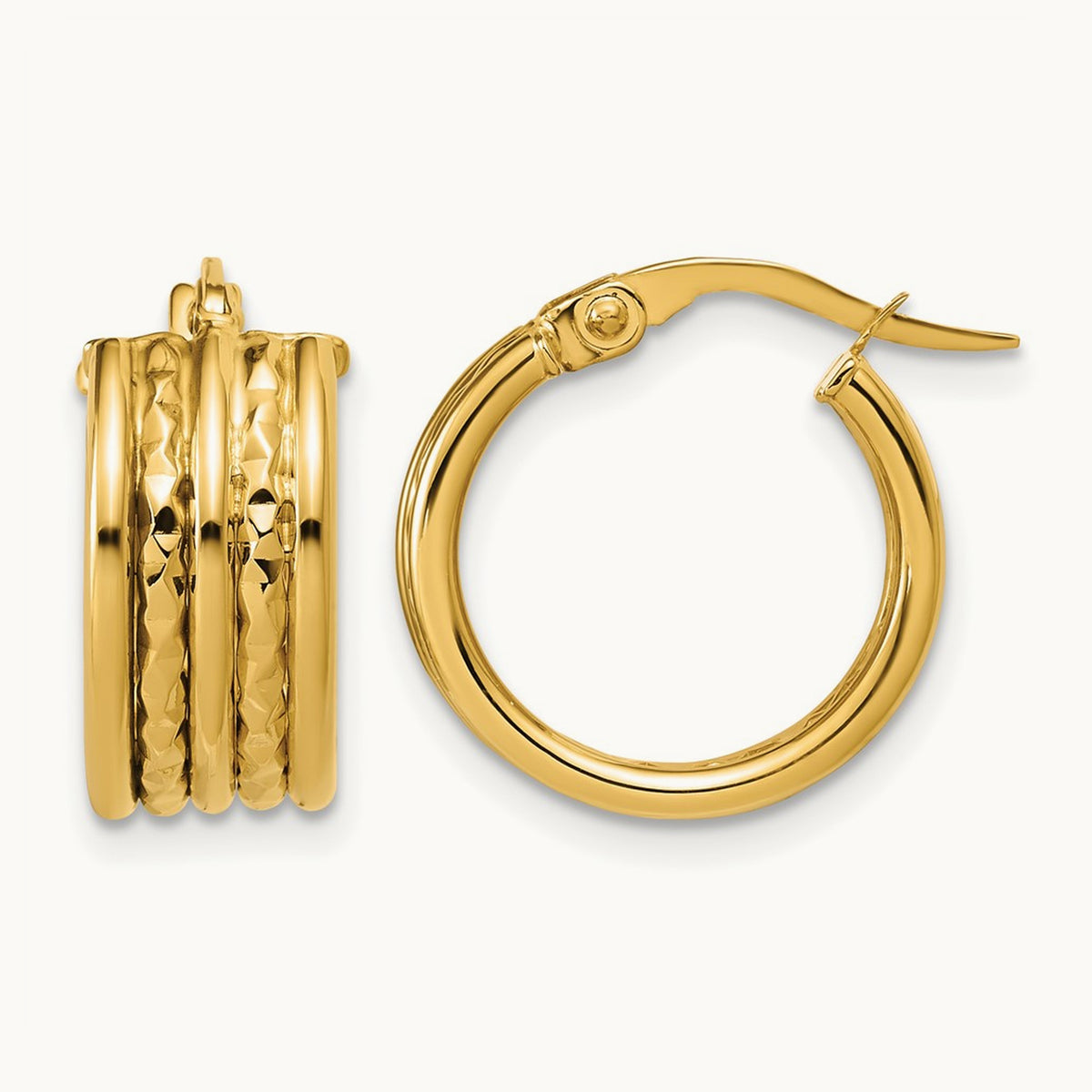 Polished and Diamond-cut Hoop Earrings, 14K — Leslie's