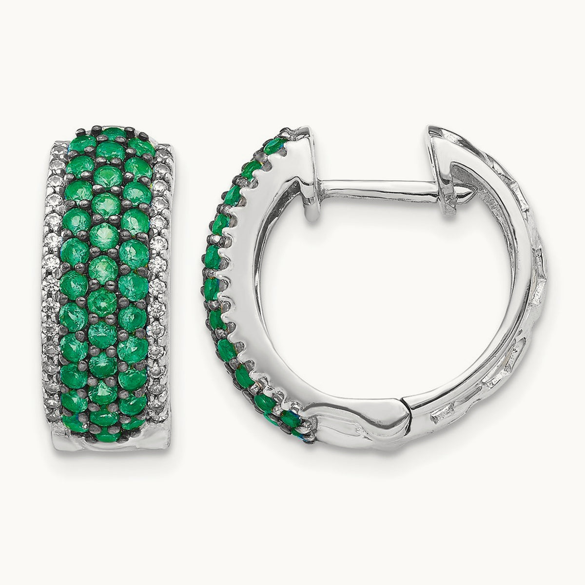 Diamond and Emerald Hinged Hoop Earrings — photo set