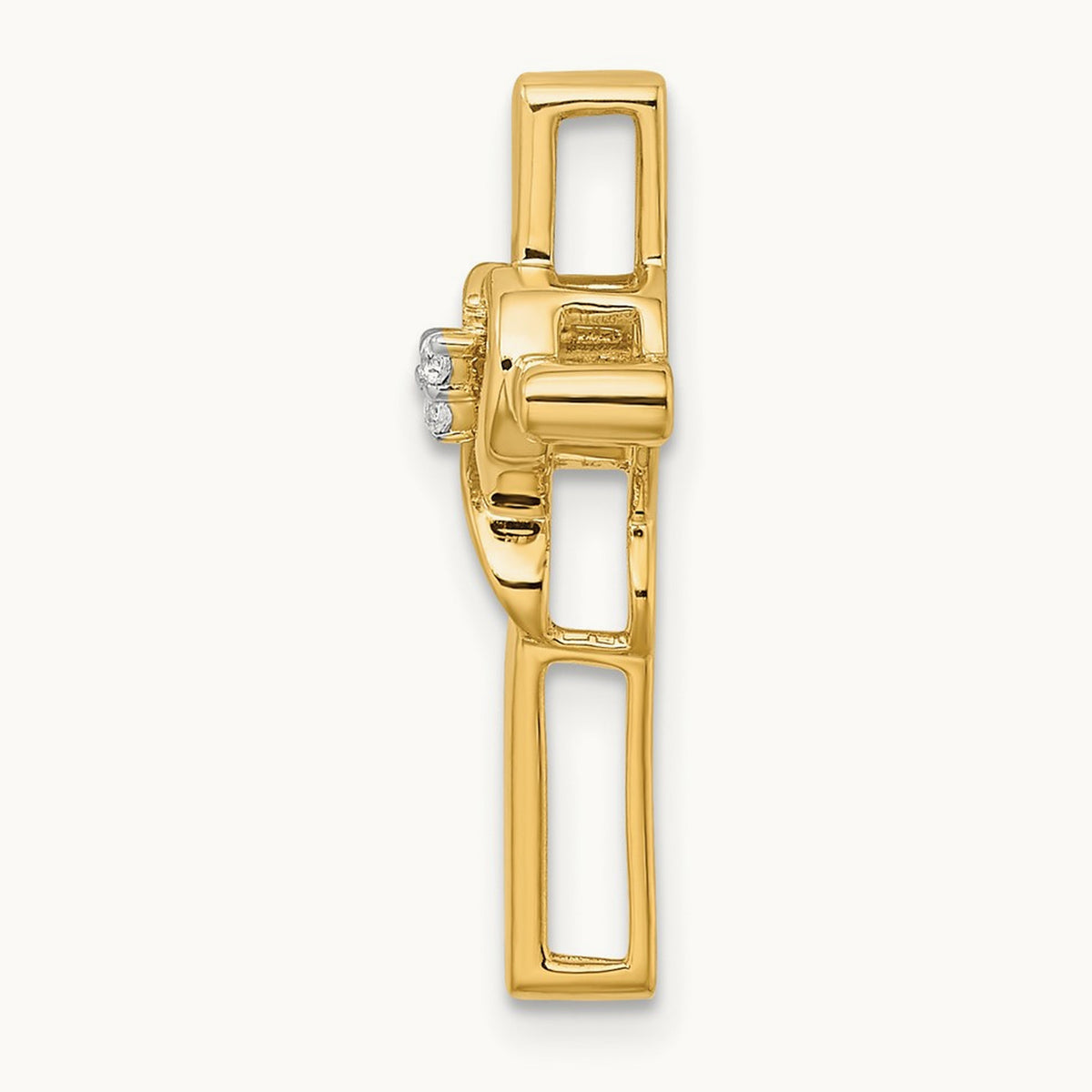 Polished Cross with Heart Diamond Chain Slide, 14K