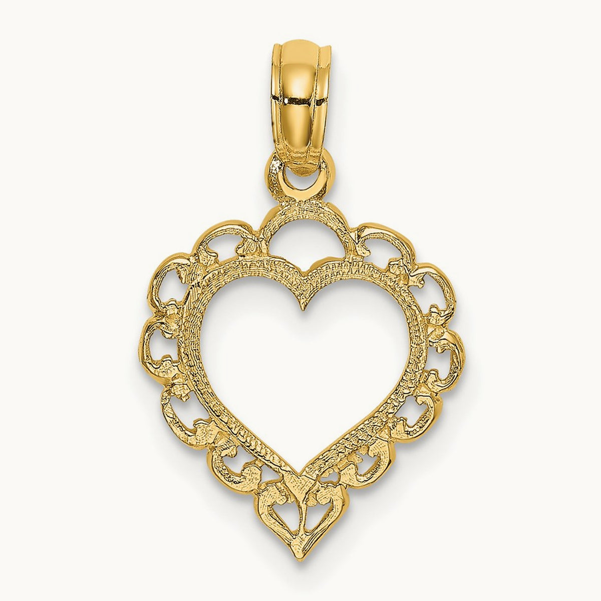 Heart with Lace Trim Charm — 14K Yellow Gold, 18.33mm