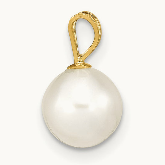 7- White Round Freshwater Cultured Pearl Pendant, 14K