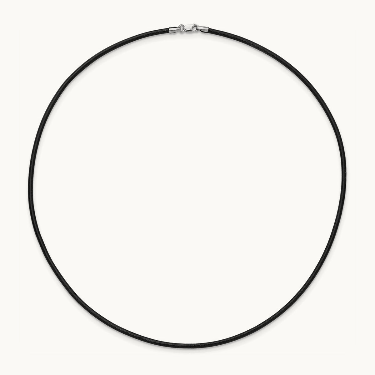 16in Black Leather Cord Necklace — 14K White Gold, 2mm