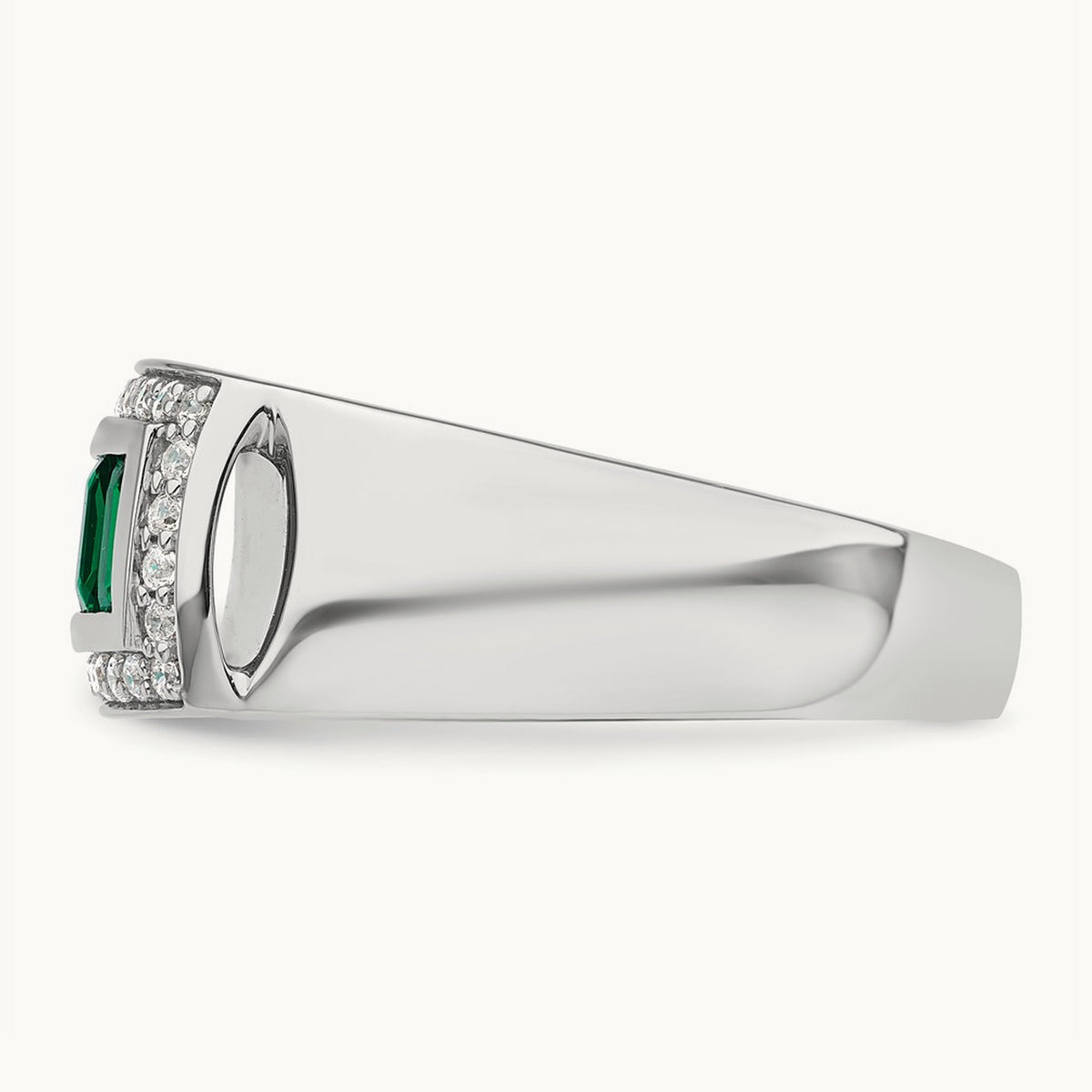 Created Emerald Men's Ring, 0.25 ct tw Lab-Grown Diamond
