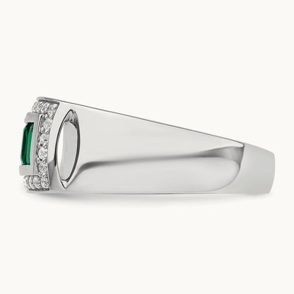 Created Emerald Men's Ring, 0.25 ct tw Lab-Grown Diamond