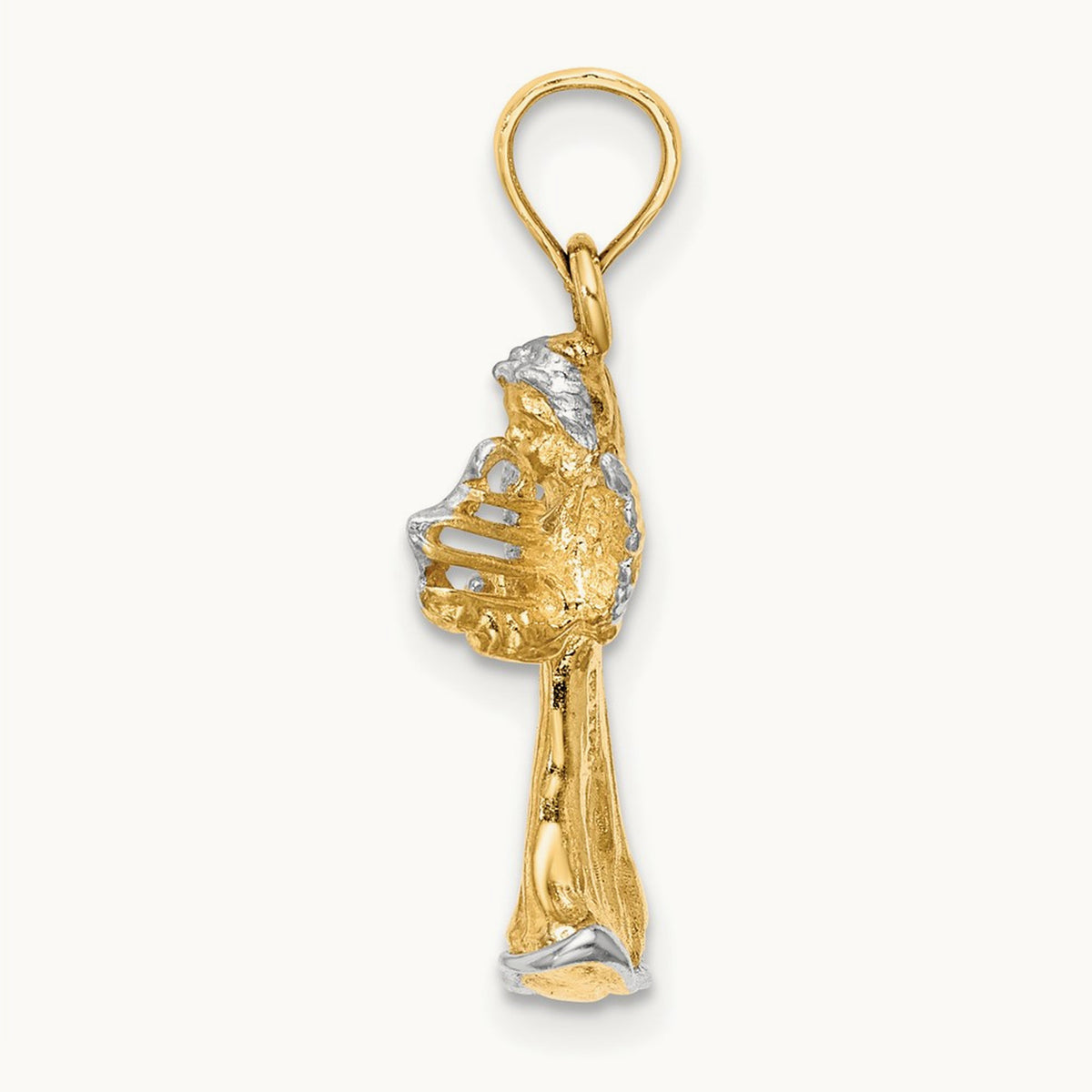 w/ White Rhodium 3-D Angel Playing Harp Charm, 14K