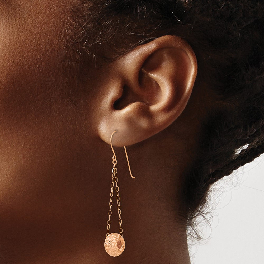 Chain with Diamond-cut Puff Donut Bead Earrings — 14K Rose Gold