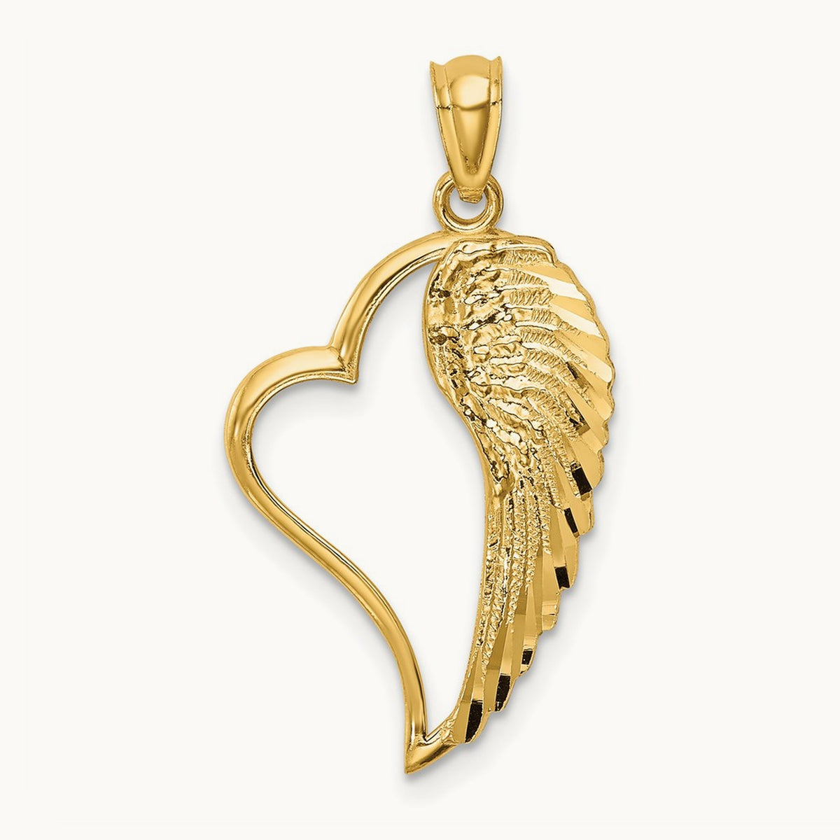 Polished Heart and Wing Pendant, 14K