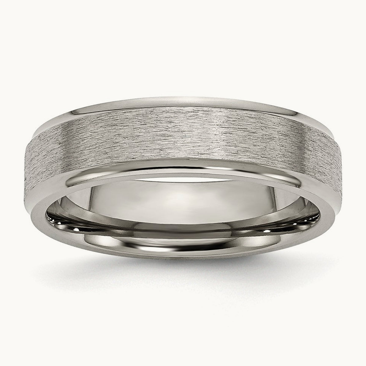 Brushed Center Ridged Edge Band, 6mm, Titanium