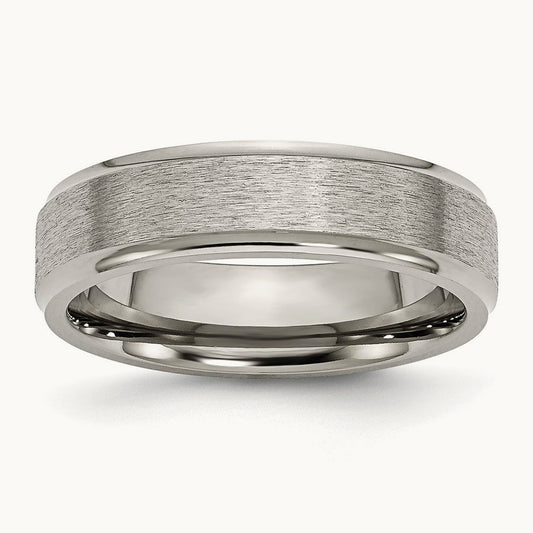 Brushed Center Ridged Edge Band, 6mm, Titanium