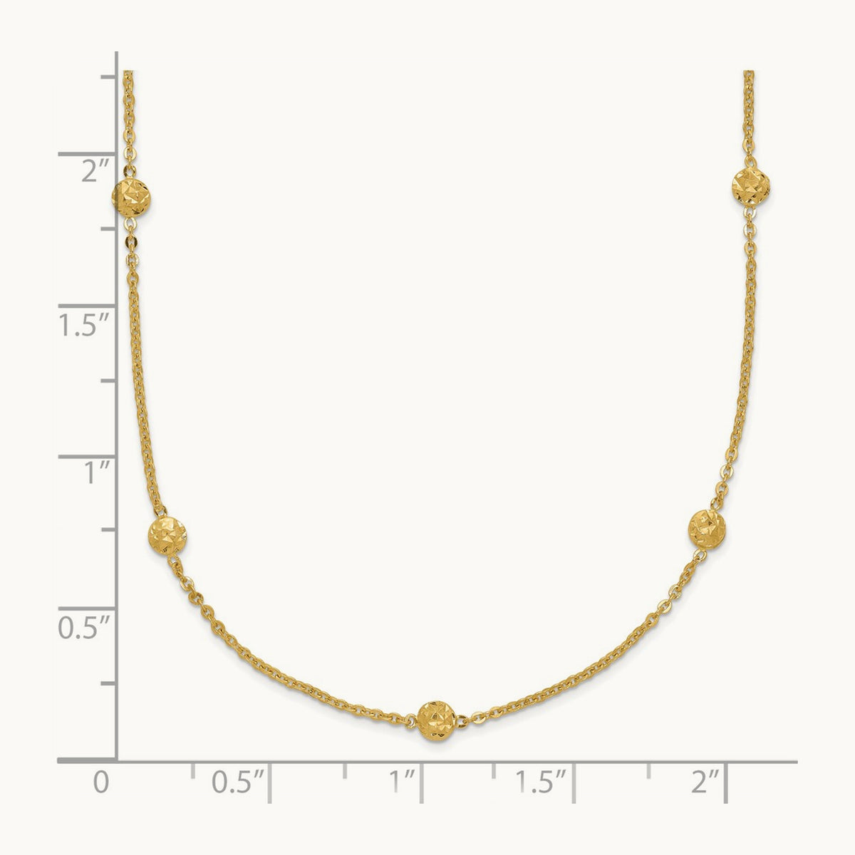 Polished Diamond-cut Tiny Puffed Circles 15-Station Necklace, 14K