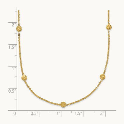 Polished Diamond-cut Tiny Puffed Circles 15-Station Necklace, 14K
