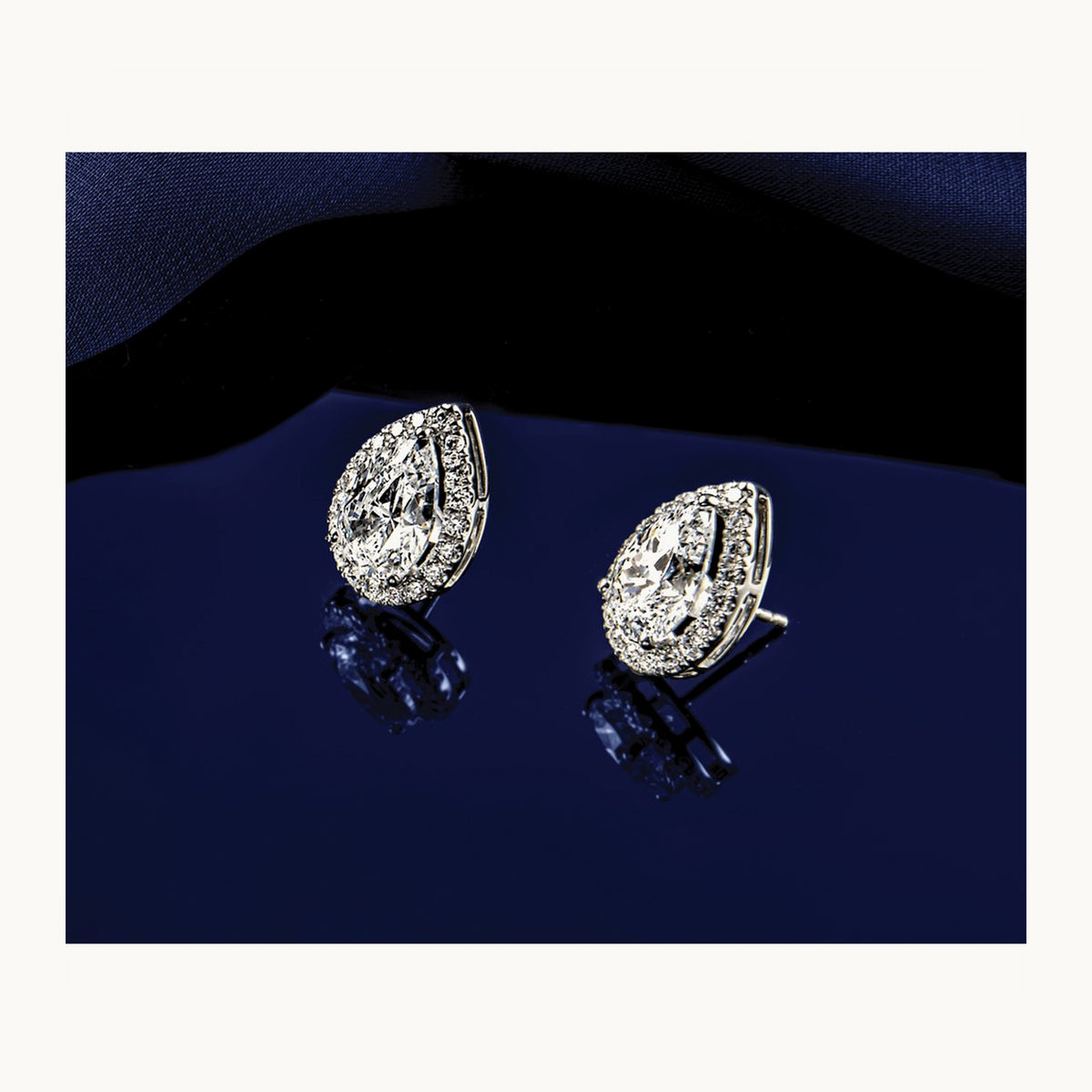 Pear Halo Post Earrings, 1.25-6.75 ct tw Lab-Grown Diamond — 6 3/4 ct, VS (Best) · Certified, 14K White Gold