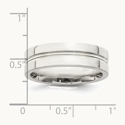Sterling Silver 6mm Polished Flat Grooved Center Fancy Band