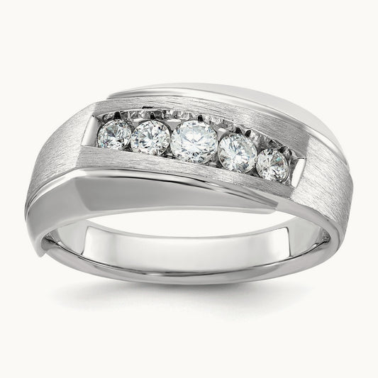 IBGoodman Men's Polished & Satin 5-Stone Diamond Ring, 14K White Gold