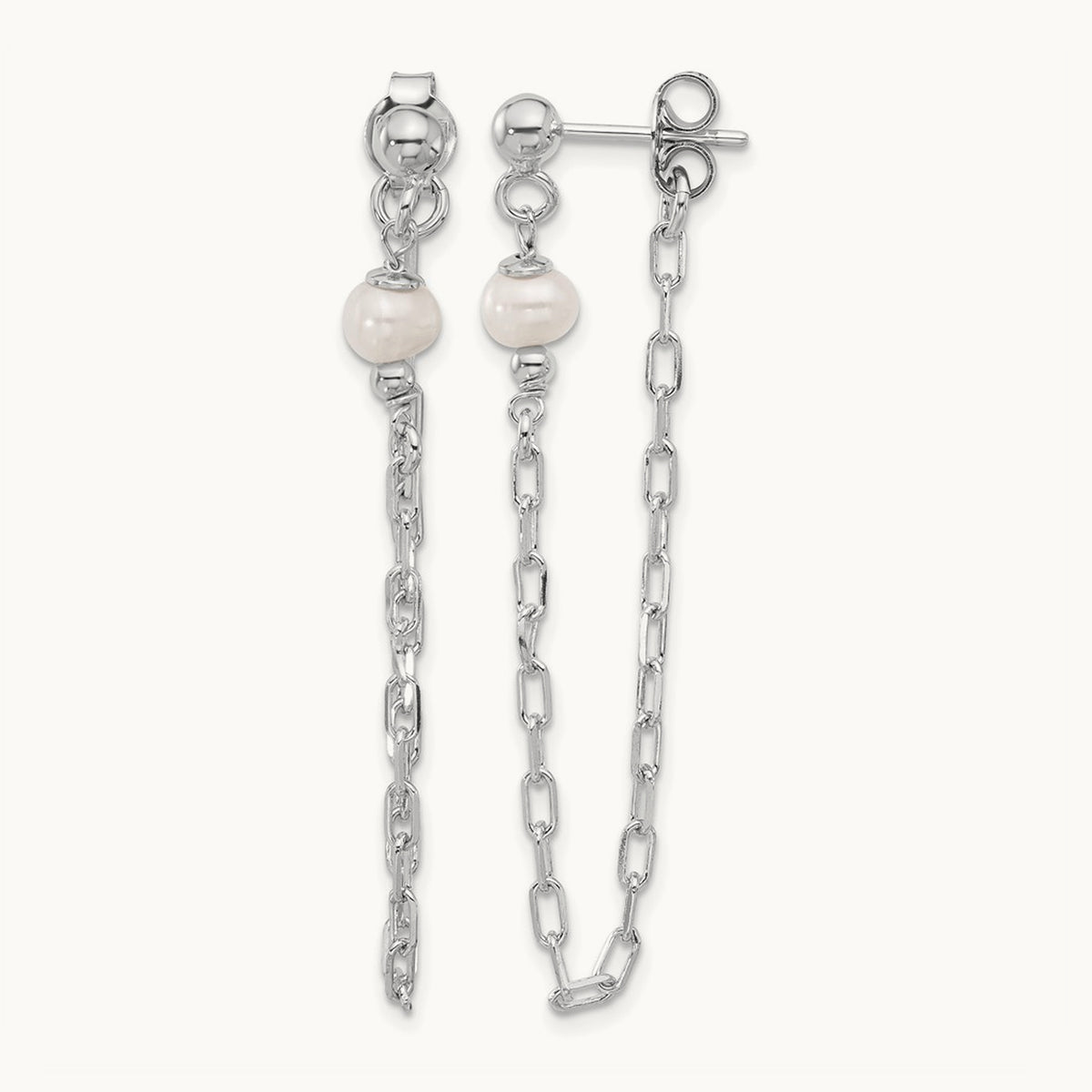 RH-plat FWC Pearl Front/Back Chain Dangle Earrings, Sterling Silver — Leslie's