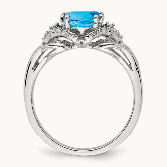Blue Topaz and Diamond Ring, 14K White Gold