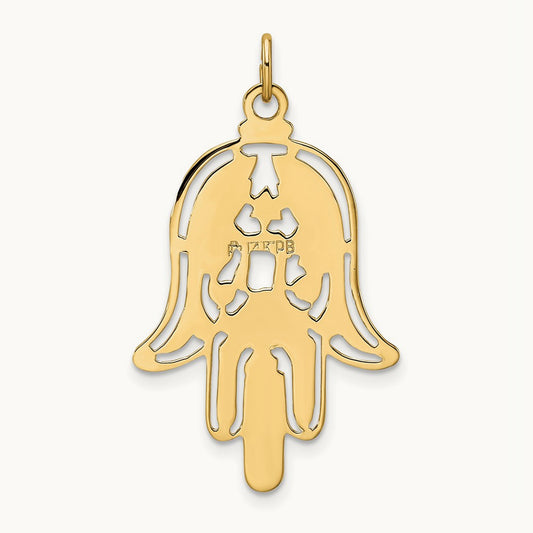 Polished & Textured Solid Hamsa Pendant, 14K
