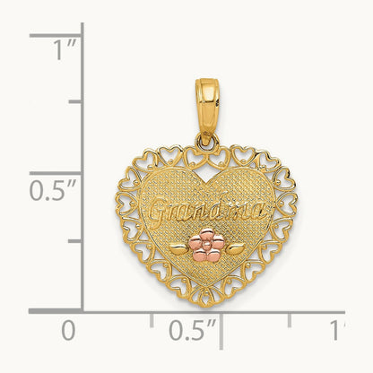 GRANDMA Heart w/Flower Charm, 14K Two-tone
