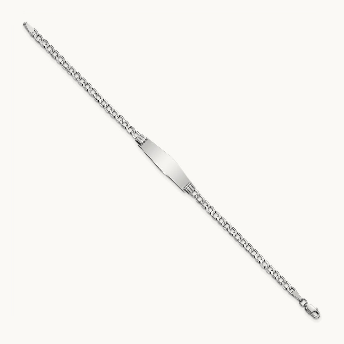 WG Semi-solid Soft Diamond Shape Cuban Link ID Bracelet, 14K