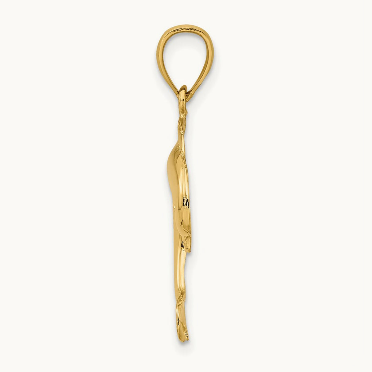 Polished Jumping Dolphin Charm — 14K Yellow Gold, 30mm