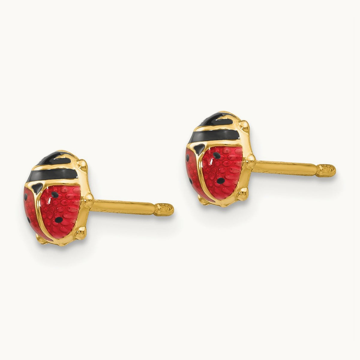 Enameled Ladybug Earrings, 14K